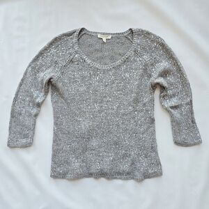 Eileen Fisher Metallic Glitter Sequin Knit Long Sleeve Sweater Petite Small